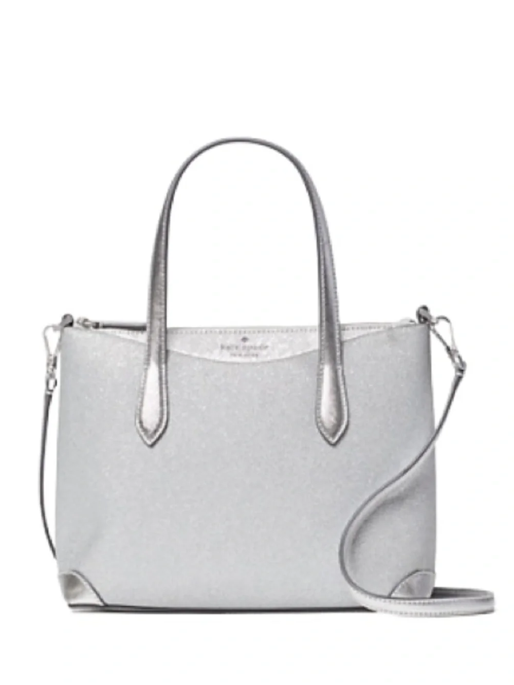 kate spade NWT Silver Glitter Small Hayden Tote SHIMMY SATCHEL new with tags